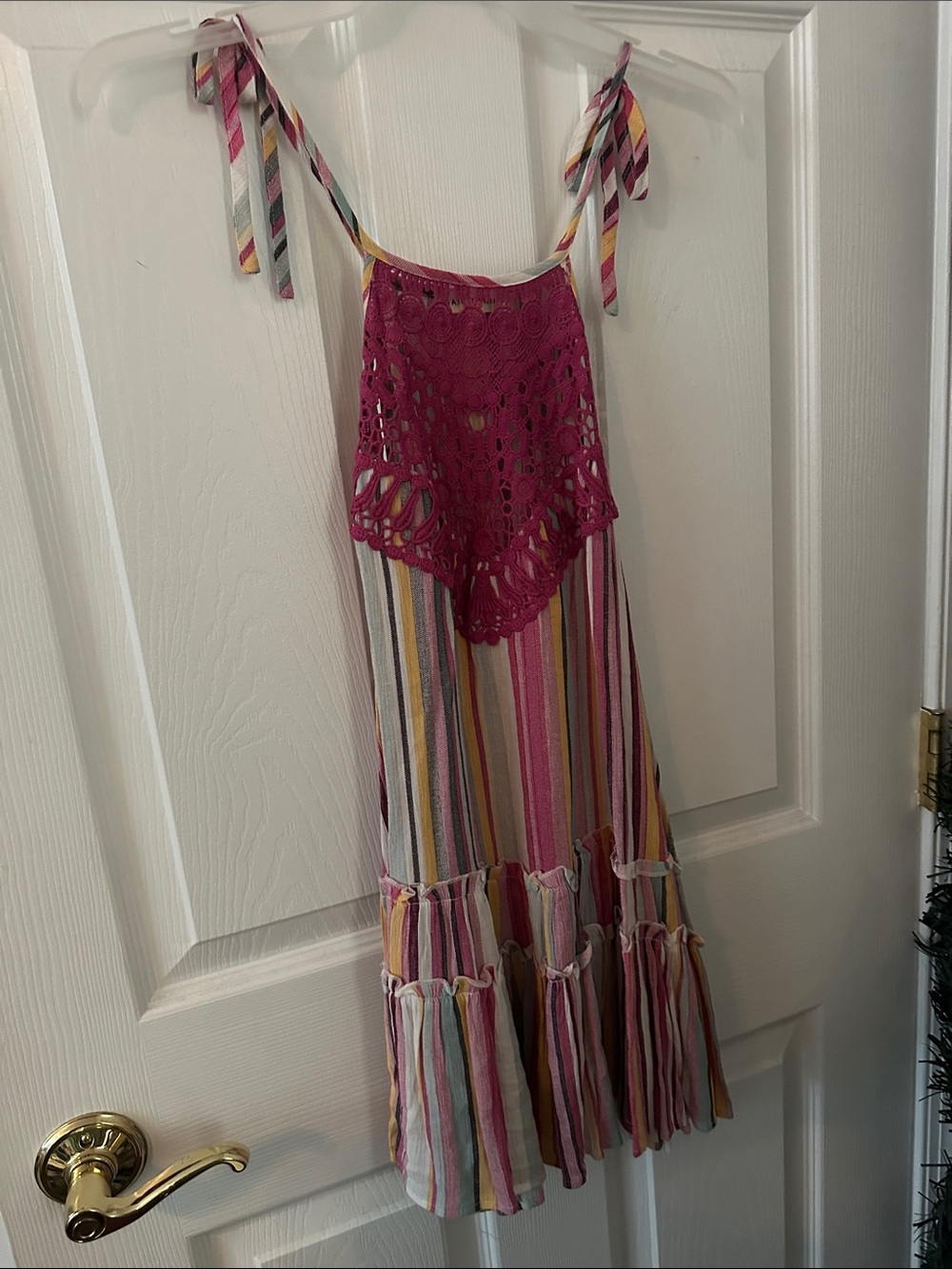 Main Strip Pink Crochet-Top Multicolor Stripe Maxi Skirt